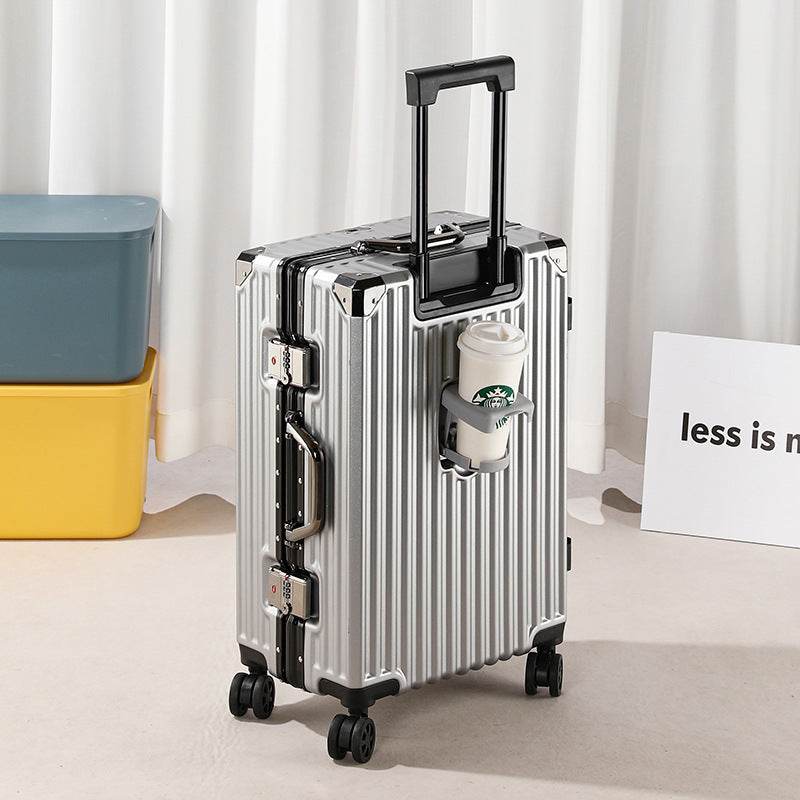 One piece of aluminum frame trolley case, universal wheel suitcase, female 24-inch scratch-proof charging password case, boarding case, leather case.