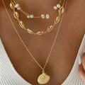 Wholesale seashell necklaces - cross-border, light luxury, high-end summer metal pendant women's fashion multi-layer vacation style choker necklace