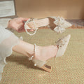 High heels women's 2024new arrival hollow women's shoes thick heel pointed toe main wedding dress wedding shoes women xiuhe flats princess sandals