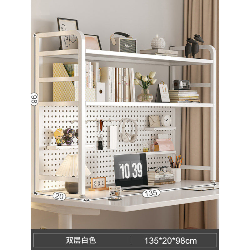 Desktop hole board wrought iron bookshelf, table shelf, dormitory layered storage rack, desk household finishing rack