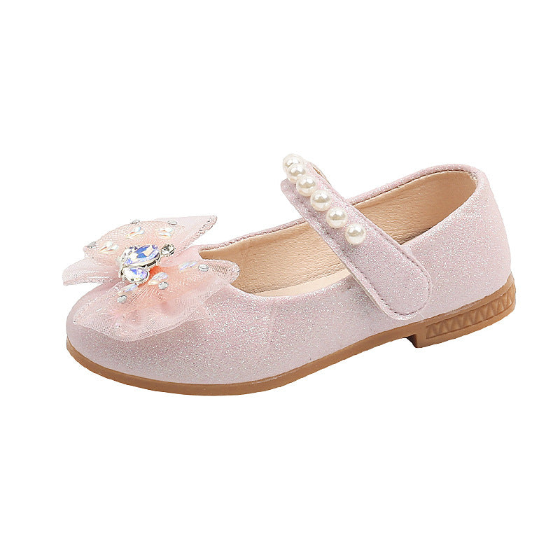 Kids' leather shoes:  spring/autumn new korean style girls' soft-soled shoes with bow detail - baby anti-slip fashion flats
