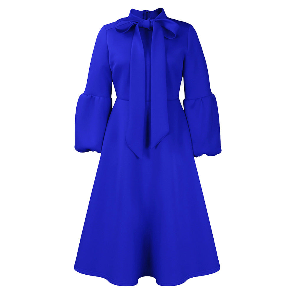 Independent station export women's clothing spring new arrival puff sleeves bowstie back large skirt high waist dress fashiondress