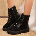 autumn leopard print british style martin boots new women's thick sole round toe plus size retro side zipper short boots