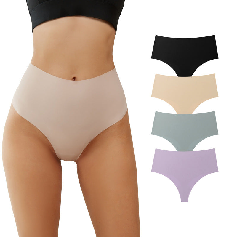 e-commerce wholesale seamless underwear women's high waist plaid seamless breathable tummy control pants moisture-absorbing sports ice silk underwear