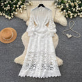 French riviera style heavy knit crochet dress - women's summer korean style white a-line dress - high-end slimming fit