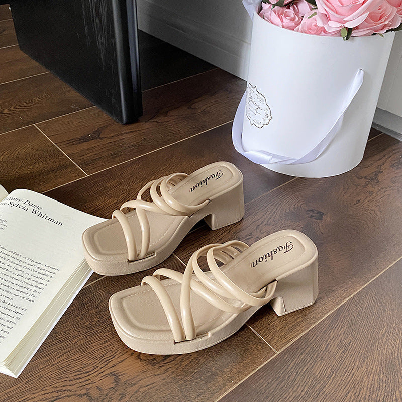 2026 new arrival: hot-selling women's high-heeled slides - summer outdoor wear, height-increasing, non-slip sandals, fashionable wedge heel women's shoes