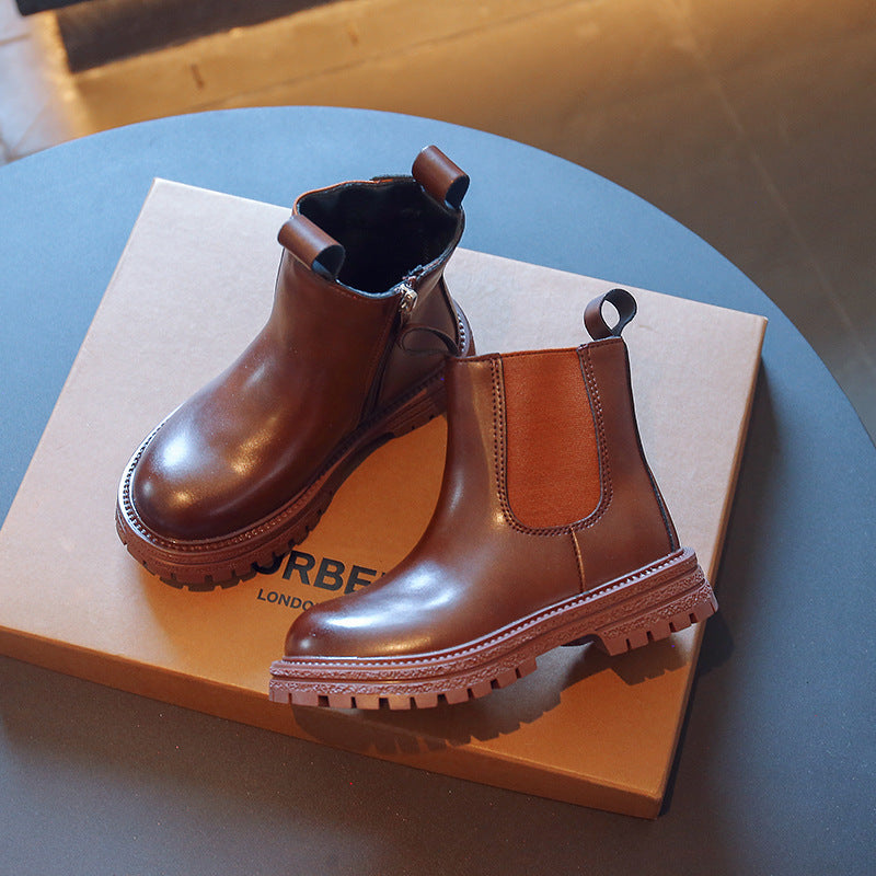 Korean version of fashionable children's boots, autumn new British style solid color long medium and small children's Martin boots, girls' shoes