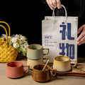 Vintage japanese-style stoneware office afternoon tea milk coffee mug - unique ceramic mug, teacup, wide-belly water cup