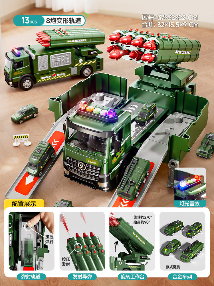 Kids' large military ejection car transforming track missile car parking tank alloy car boy toy ages 3-6