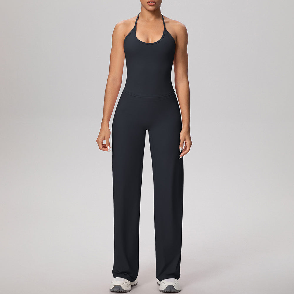 Cloud-feel quick-dry outdoor casual yoga set - tie-up sports bra with high-waisted straight-leg pants for running and fitness