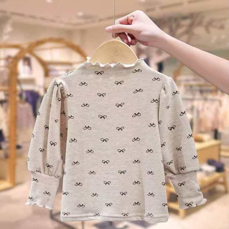 girls' autumn/winter new bowknot base layer top - stylish, warm, and thickened half-high neck for infants and toddlers