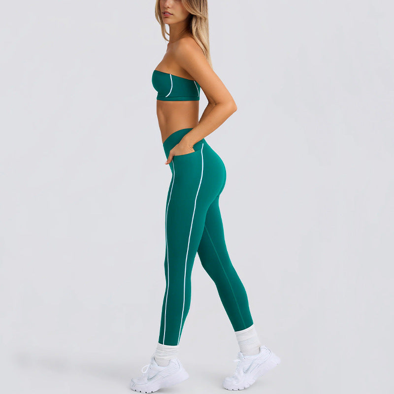 Tube toptops strapless pants high elastic back sports intimates bra non-slip running pilates yoga suit