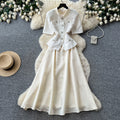 K-stylework clothingred round neck a-line dress women's summer short sleevehigh waistslimming look hepburn styleaccessible luxurysuit skirt