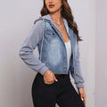 Amazon tiktok pinduoduo foreign trade cross-border fashion gray sweatshirt patchwork short hooded denim jacket