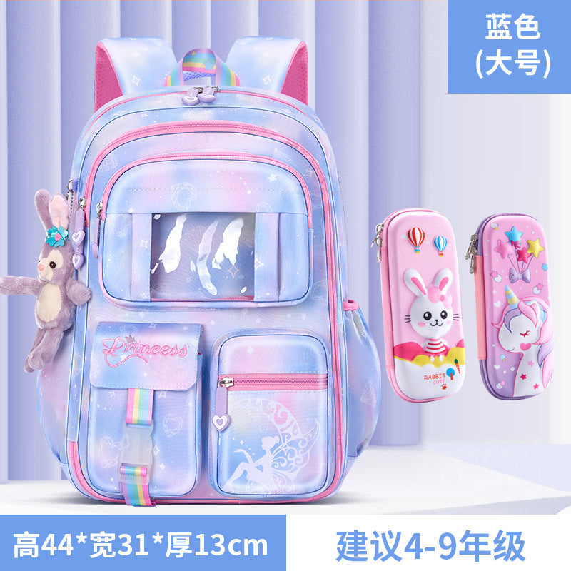 New primary school schoolbag women's lightweight large-capacity refrigerator side opening to reduce the burden of dream children's backpack for grades 1-6