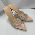 2026 summer french pointed-toe clear tpu sandals & slides - women's outdoor wear, stiletto heel, single strap with rhinestone embellishments, breathable