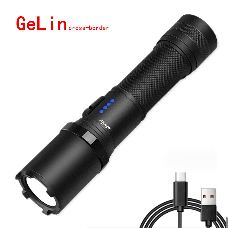 Cross-border new flashlight strong light XPG lamp bead USB rechargeable flashlight, three-speed dimming with power display flashlight
