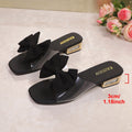 Square toe new arrival sandals and slippers for women with cross bows and metal buckles on thick heels and low export overseas wholesale