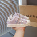 Sneakers with shell toe  spring and summer boys and girls leather patch bottom velcro small and medium-sized children's campus shoes patchwork style