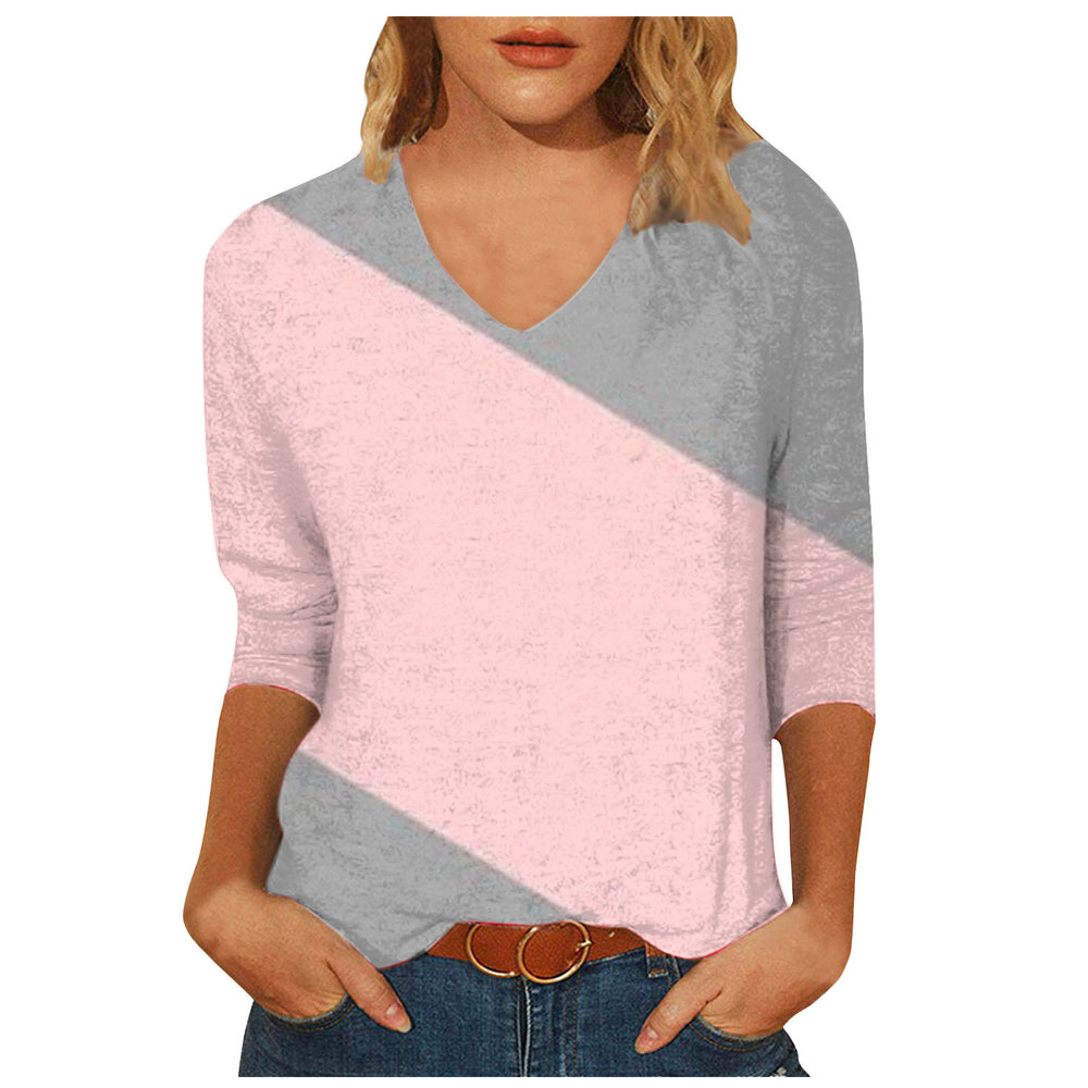 cross-border  women's casual v-neck 3/4 sleeve t-shirt top - in stock