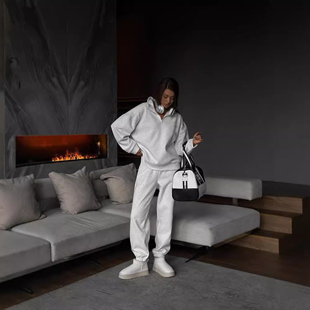 Cross-border independent station casual women's clothing fashion semi-turtleneck long-sleeved sweater sweatpants set loose solid color two-piece set women