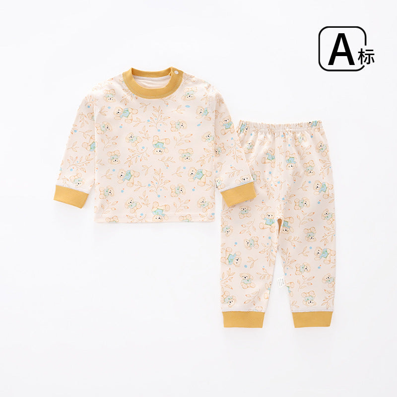 Baby long-sleeved underwear set, infant cotton pajamas, boys' and girls' pure cotton underwear set, close-fitting spring and autumn home wear