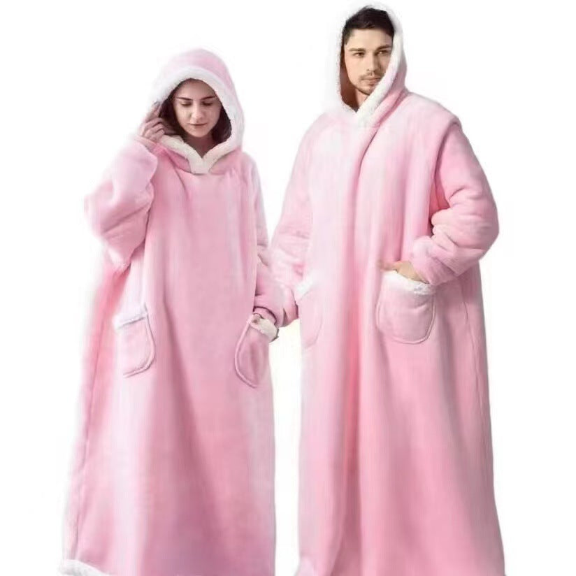 Thickenedlong lengthened lazy pullover fleece jacket hooded tv blanket outdoor cold-proof heattech nightgown