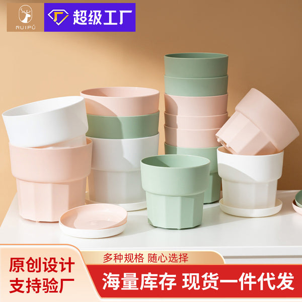Nordic simple wind green dill succulent flower pot plastic resin thickened drop-resistant factory direct sales special desktop flower pot
