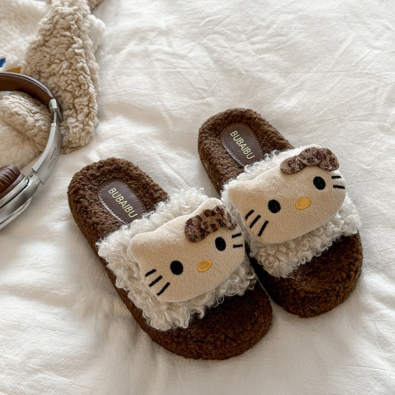 Autumn and winter cute leopard print cat cotton slippers for women, non-slip home slippers, trendy leopard print furry slippers for women, suitable for wearing outdoors