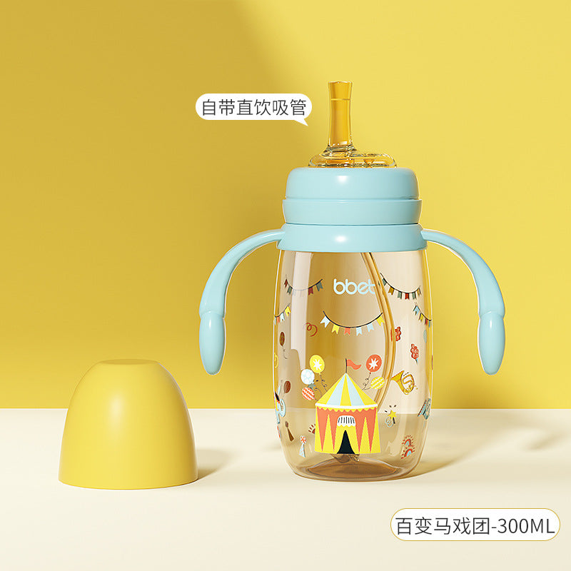 Dual-use straw cup for toddlers (1-2-3 years) with handle - leak-proof ppsu sippy cup for babies and young children - anti-choking design for learning to drink