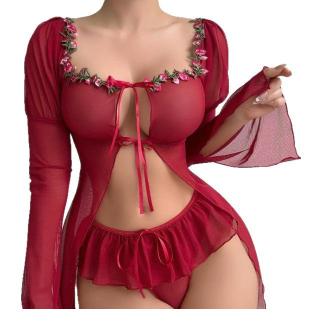 European and american new sexy lingerie - scarlet red two-piece bikini set - sexy & sweet skirted resort swimwear