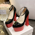 Spring autumnew arrivalk-styleflatswaterproof platform women's shoes thick heel high heels round toe one-piece buckle patent leather princess shoes