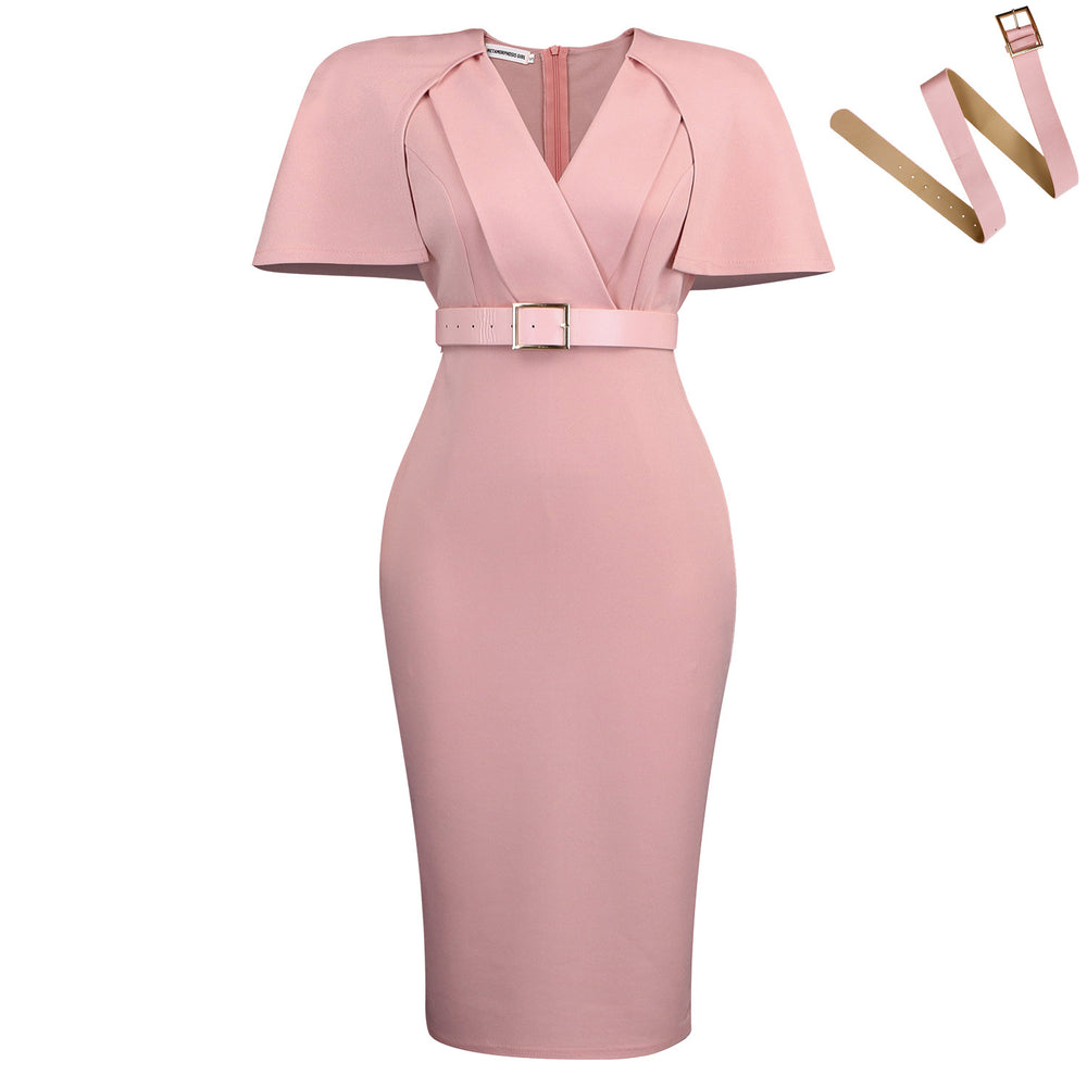 D623 european and american new style dress plus size women's elegant commute slimming v-neck cape foreign trade dress