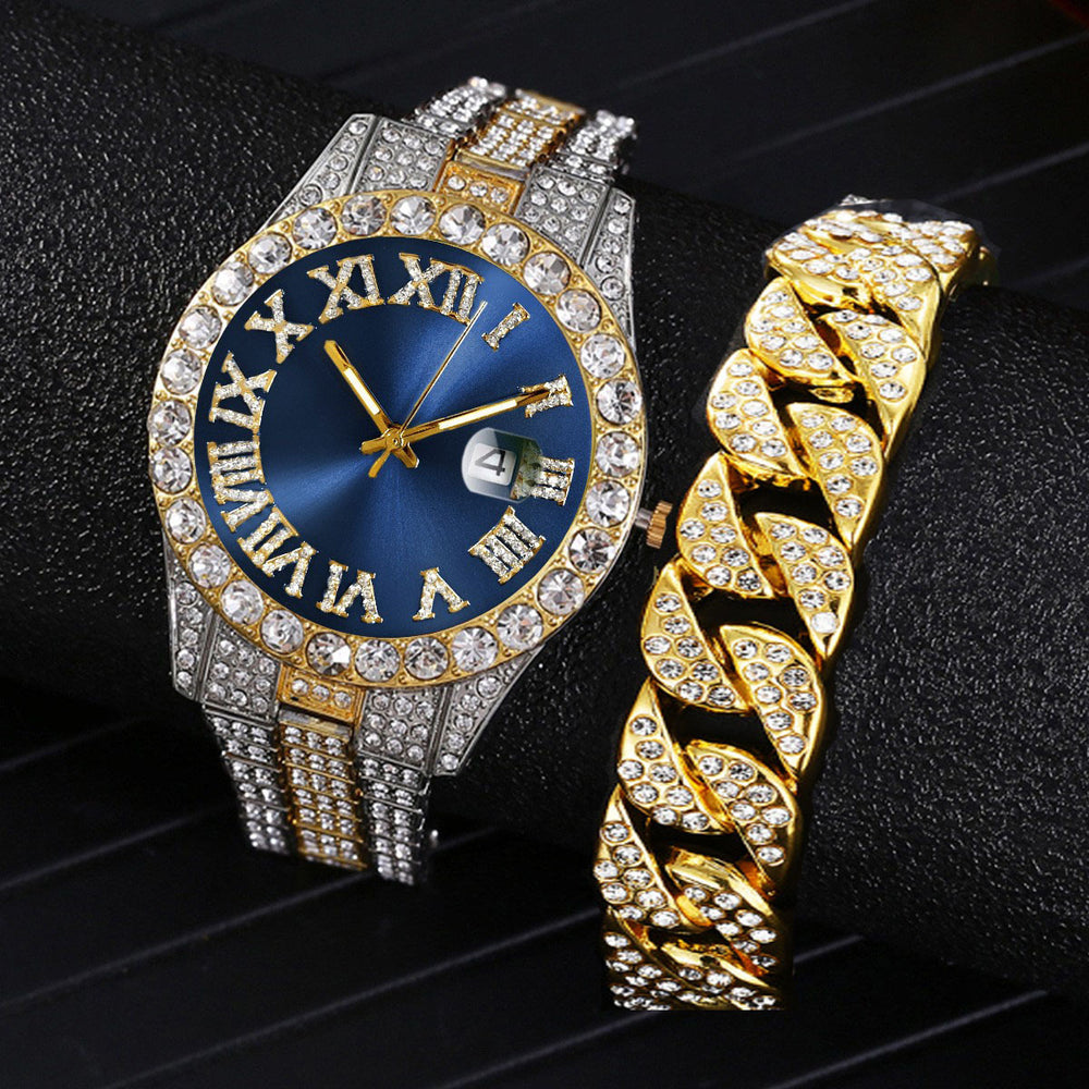 2025 hot-selling export watch: european and american men's personalized hip-hop feng shui ghost roman numeral diamond-inlaid quartz watch for men