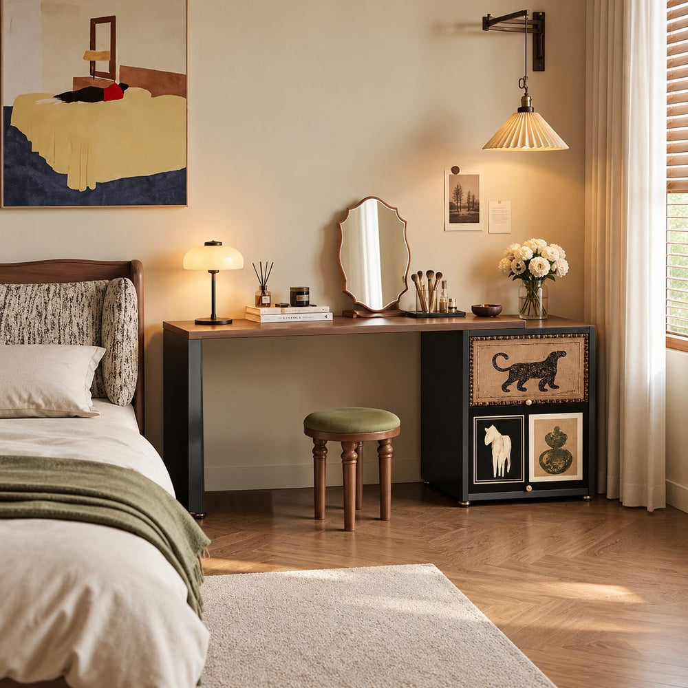 Medieval style dressing table and chest of drawers all-in-one carbon steel retro master bedroom bedside iron makeup table cabinet new arrival