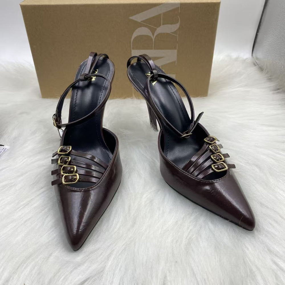 Za2025 blue fairy high heels niche 2025 baotou sandals shoes pointed toe flats autum season french new