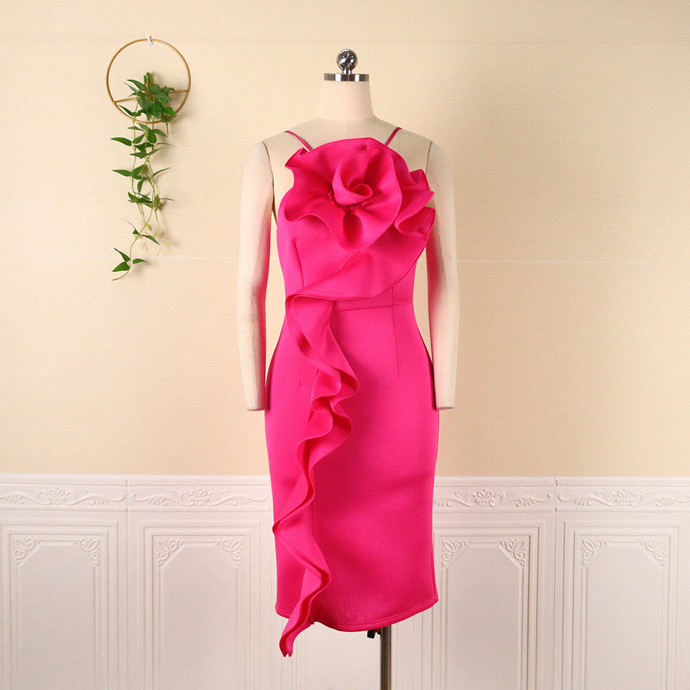 Sexy suspender sleeveless tight rose party dress, plus size women's dress party dresses