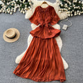 Thousand gold wind pressure pleated elegancenobledress women's summer strap waist slimming look a-line large swing skirt orange classy