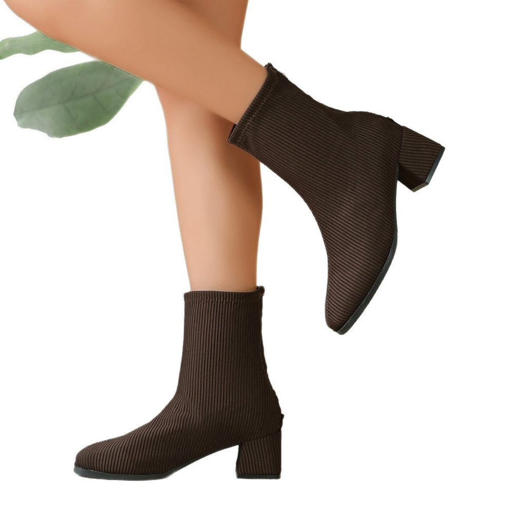 plus sizefashion slim boots women's mid heel short boots knittingspring & fall single boots pointed thick heel women's single boots