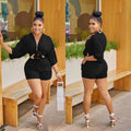 C5973 in stock cross-border   fashion women's shorts, mid-sleeve mock shirt jumpsuit