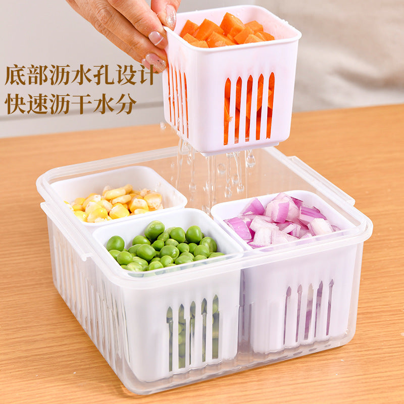 Lecheng chopped green onion box, four-part green onion fresh-keeping box, green onion, ginger and garlic compartment storage box, refrigerator food refrigeration fresh-keeping box