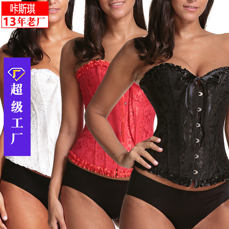 Corsetfashion waist ribbon jacquard palace bone corset steel buckle belly support chest corset