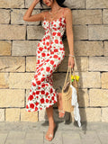 Amazon cross-border retrofrenchromantic seaside vacation style tie back waist floral wrap chest silm long suspender skirt