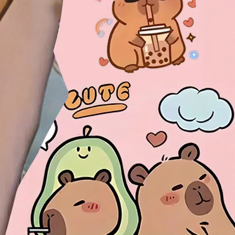 Trendy animal cute capybara print sleeveless summer dress - 100% polyester, machine washable