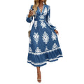 cross-border autumn/winter  fashion women's dress - elegant printed v-neck a-line dress for export to europe and the us