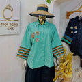European and american cross-border women's fashion:  summer new arrival - stylish and elegant turn-down collar, loose fit, plus size, striped patchwork shirt top