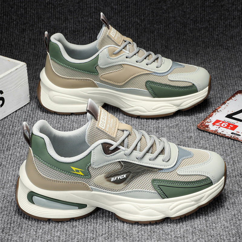 Spring breathable men's shoes 2026 new anti-odor mesh sneakers athletic casual versatile trendy chunky sole dad shoes