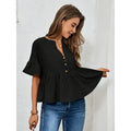 code new arrival  original women's casualpure colorv neckruffles short-sleeved tops