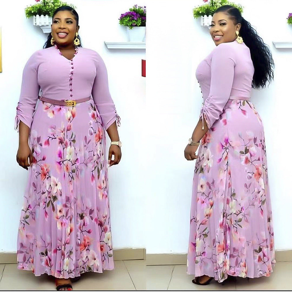 summer new arrival: elegant, high-end long dress - tummy-concealing, three-quarter sleeves, loose fit, printed, and flowy