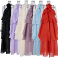 Export cross-border stereo flower decoration large backless halterneck dress holiday style rufflesclassy sense elegance long skirt
